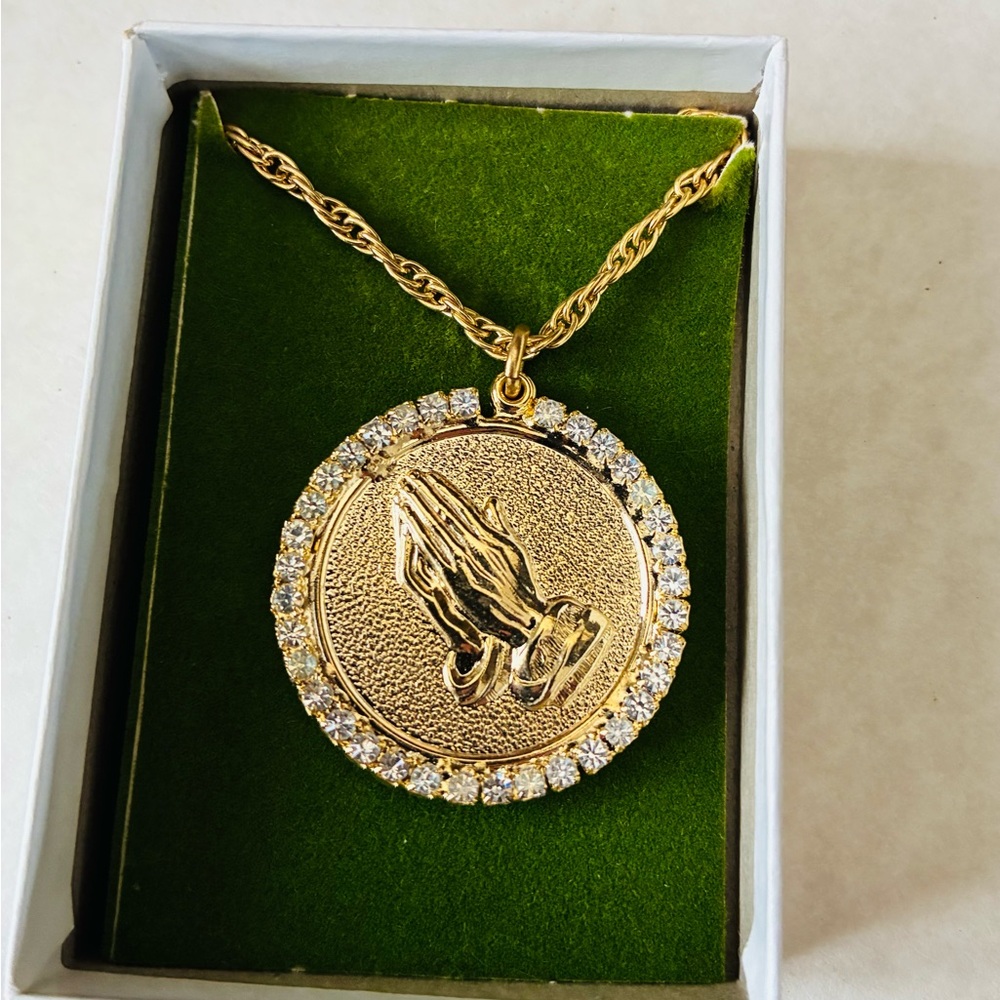 Gold Praying Hands Pendant Necklace